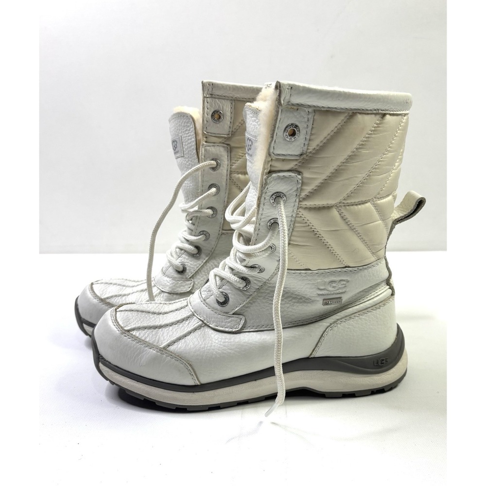 UGG Waterproof Boots Women's 6.5 Leather Shearling Lined Lace-Up Mid-Calf